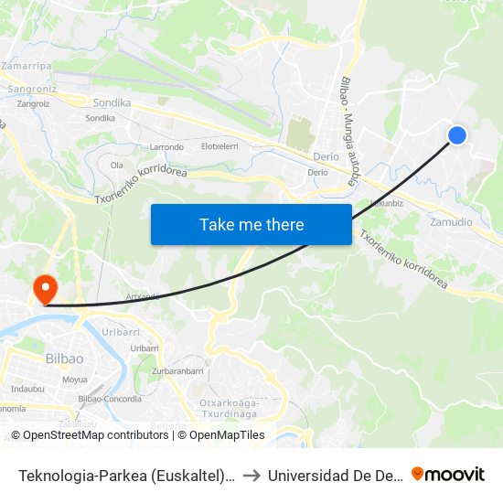 Teknologia-Parkea (Euskaltel) (920) to Universidad De Deusto map