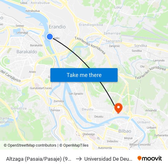 Altzaga (Pasaia/Pasaje) (997) to Universidad De Deusto map