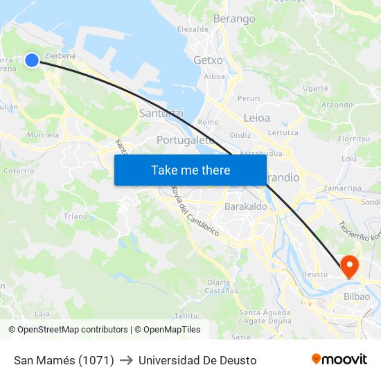 San Mamés (1071) to Universidad De Deusto map