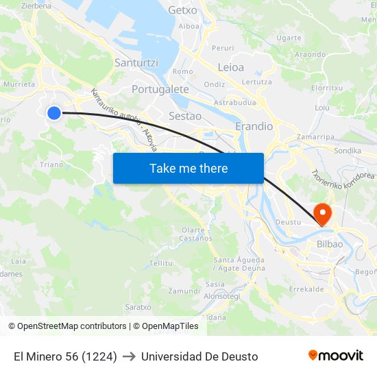 El Minero 56 (1224) to Universidad De Deusto map
