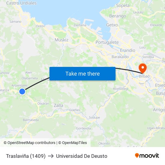 Traslaviña (1409) to Universidad De Deusto map