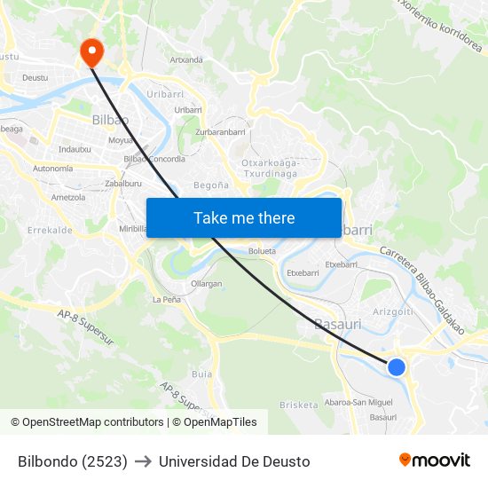Bilbondo (2523) to Universidad De Deusto map