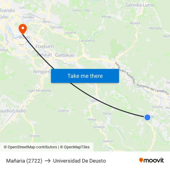Mañaria (2722) to Universidad De Deusto map