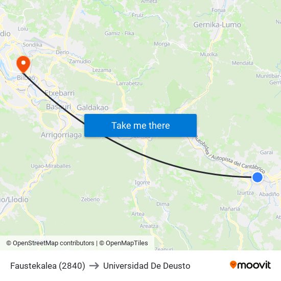 Faustekalea (2840) to Universidad De Deusto map