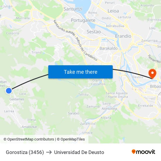 Gorostiza (3456) to Universidad De Deusto map