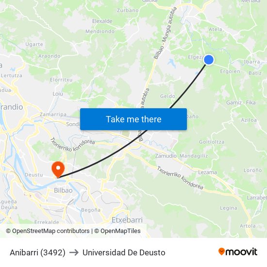 Anibarri (3492) to Universidad De Deusto map