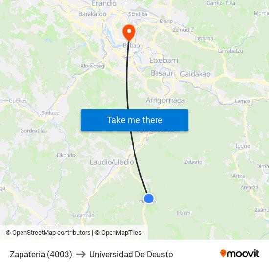 Zapateria (4003) to Universidad De Deusto map