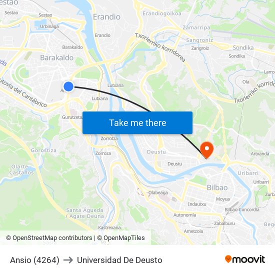 Ansio (4264) to Universidad De Deusto map