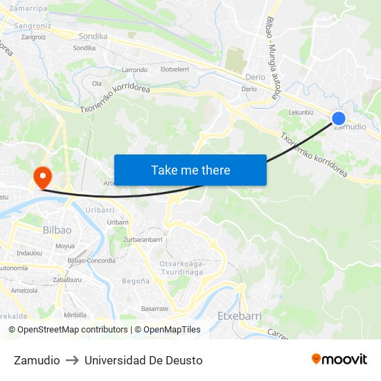 Zamudio to Universidad De Deusto map