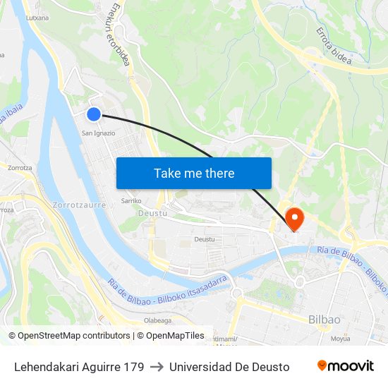 Lehendakari Aguirre 179 to Universidad De Deusto map