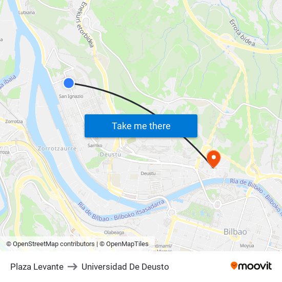 Plaza Levante to Universidad De Deusto map
