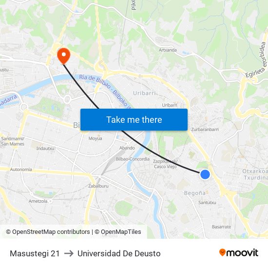 Masustegi 21 to Universidad De Deusto map