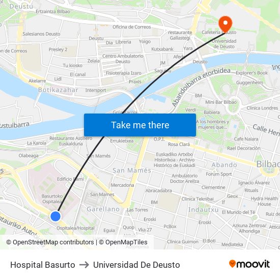 Hospital Basurto to Universidad De Deusto map
