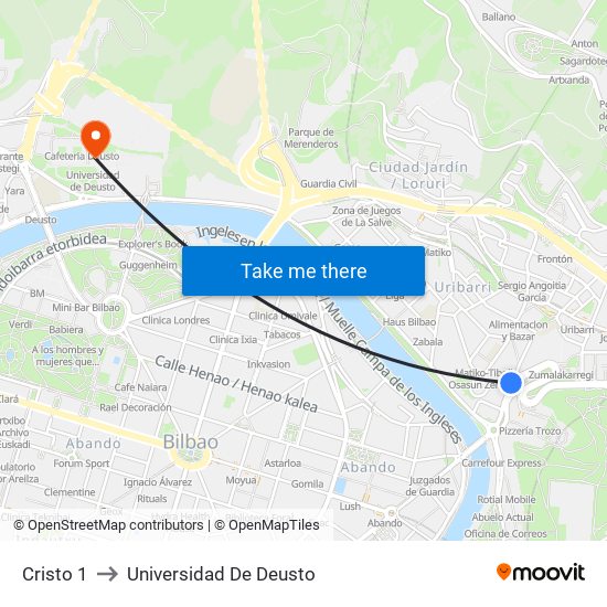 Cristo 1 to Universidad De Deusto map