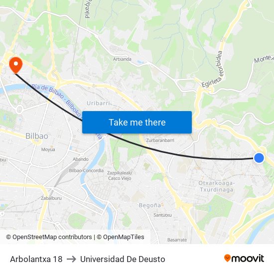 Arbolantxa 18 to Universidad De Deusto map