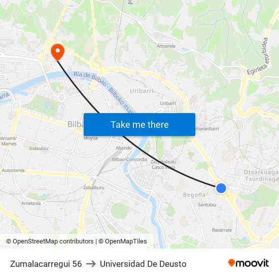 Zumalacarregui 56 to Universidad De Deusto map