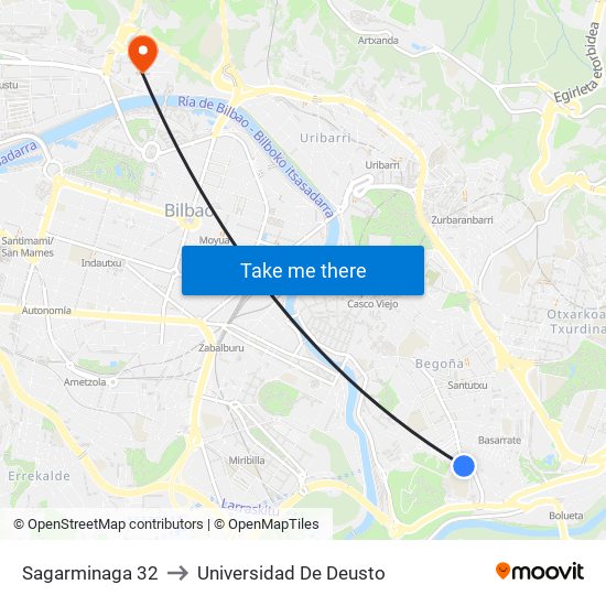 Sagarminaga 32 to Universidad De Deusto map