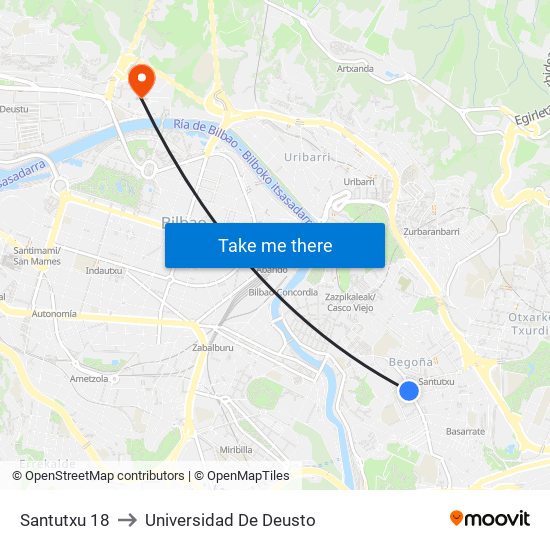 Santutxu 18 to Universidad De Deusto map