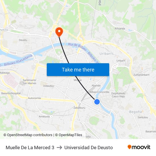 Muelle De La Merced 3 to Universidad De Deusto map