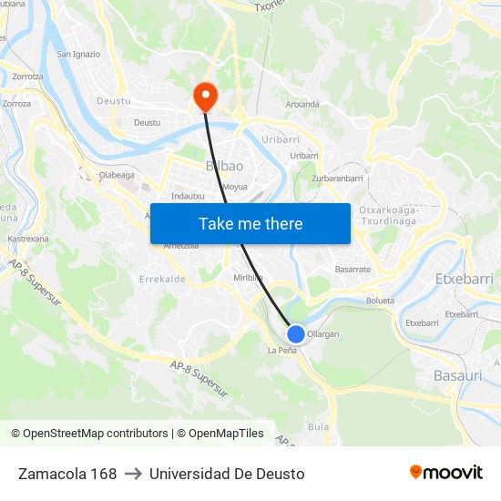 Zamacola 168 to Universidad De Deusto map