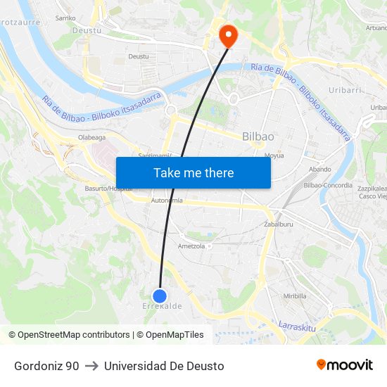 Gordoniz 90 to Universidad De Deusto map