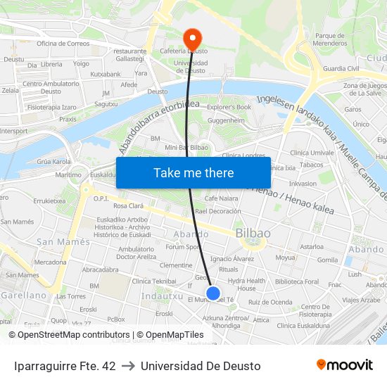 Iparraguirre Fte. 42 to Universidad De Deusto map