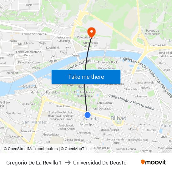 Gregorio De La Revilla 1 to Universidad De Deusto map