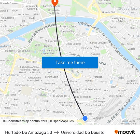 Hurtado De Amézaga 50 to Universidad De Deusto map