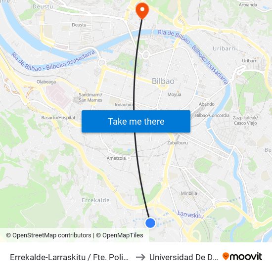 Errekalde-Larraskitu / Fte. Polideportivo to Universidad De Deusto map