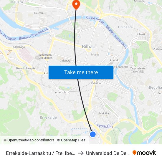 Errekalde-Larraskitu / Fte. Iberdrola to Universidad De Deusto map