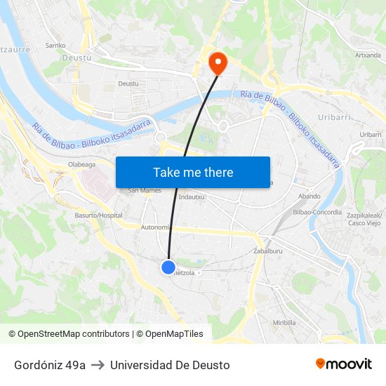 Gordóniz 49a to Universidad De Deusto map