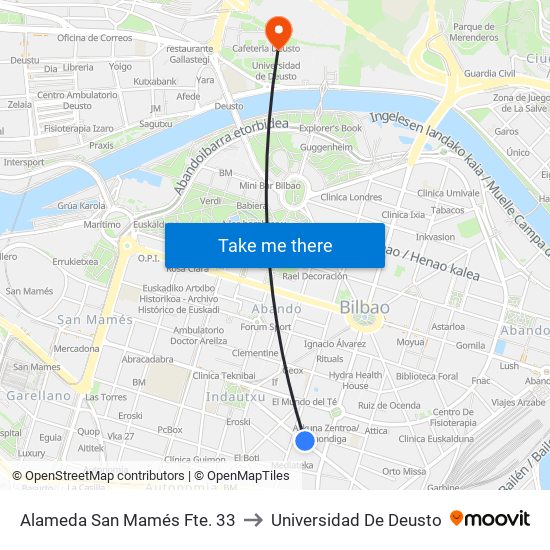 Alameda San Mamés Fte. 33 to Universidad De Deusto map