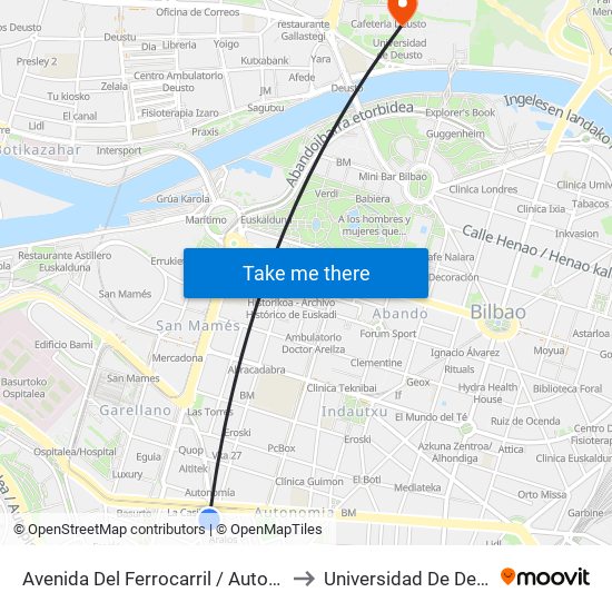 Avenida Del Ferrocarril / Autonomía to Universidad De Deusto map