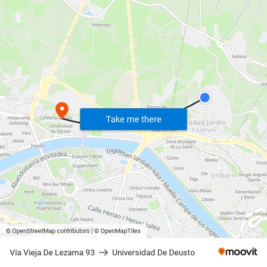 Vía Vieja De Lezama 93 to Universidad De Deusto map