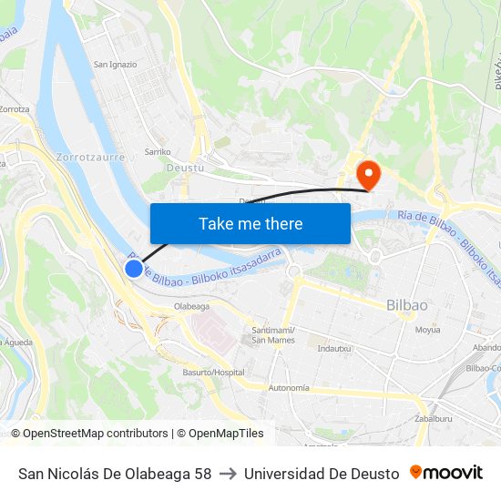 San Nicolás De Olabeaga 58 to Universidad De Deusto map