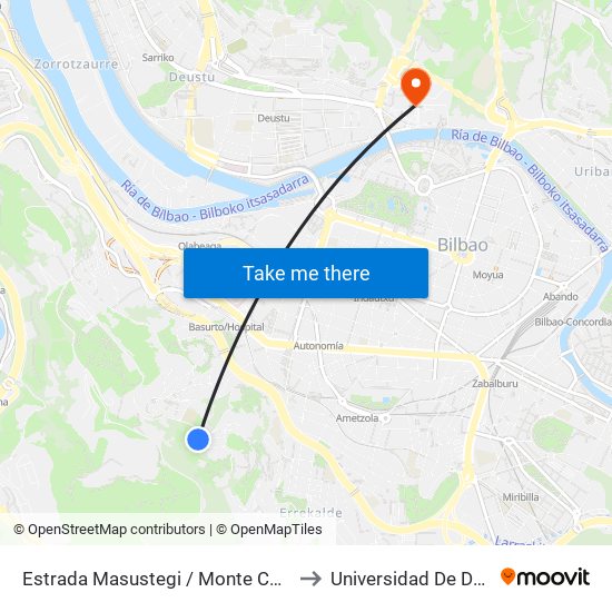 Estrada Masustegi / Monte Caramelo to Universidad De Deusto map