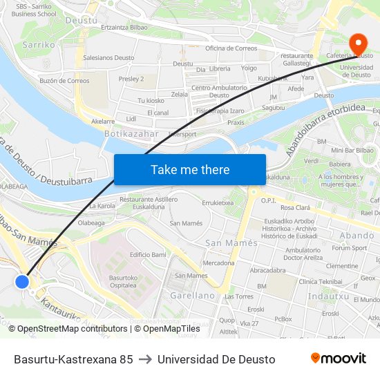 Basurtu-Kastrexana 85 to Universidad De Deusto map