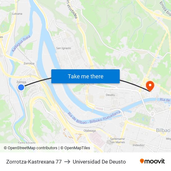 Zorrotza-Kastrexana 77 to Universidad De Deusto map