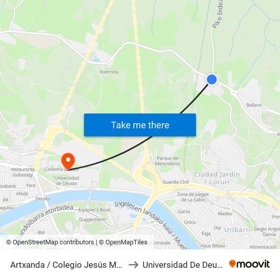 Artxanda / Colegio Jesús María to Universidad De Deusto map