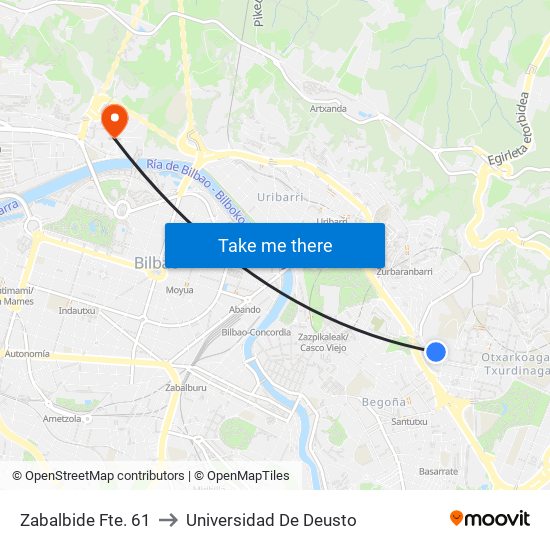 Zabalbide Fte. 61 to Universidad De Deusto map