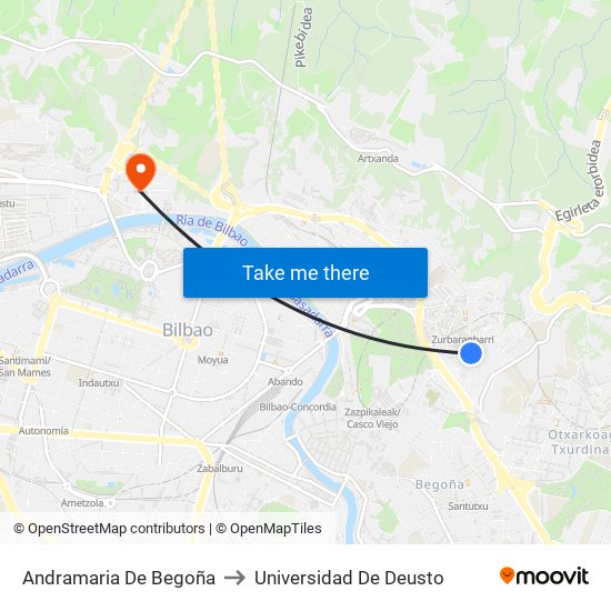 Andramaria De Begoña to Universidad De Deusto map