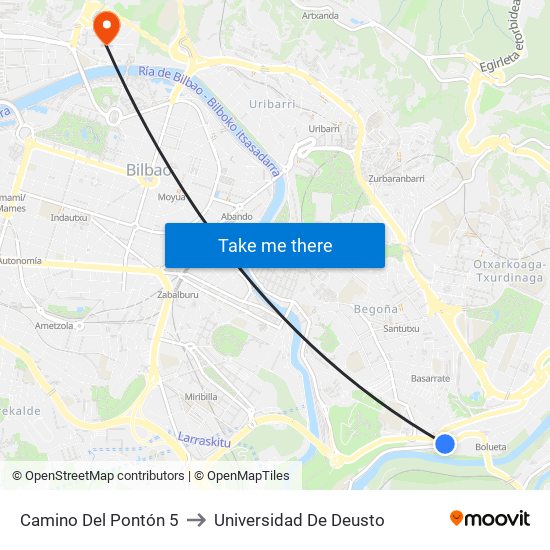 Camino Del Pontón 5 to Universidad De Deusto map