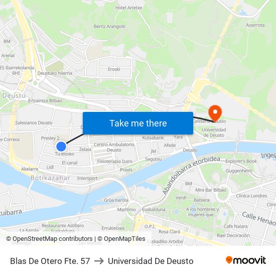 Blas De Otero Fte. 57 to Universidad De Deusto map