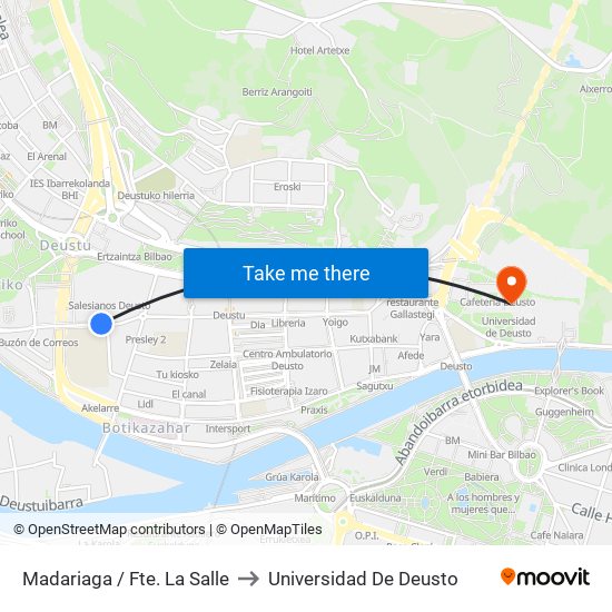 Madariaga / Fte. La Salle to Universidad De Deusto map