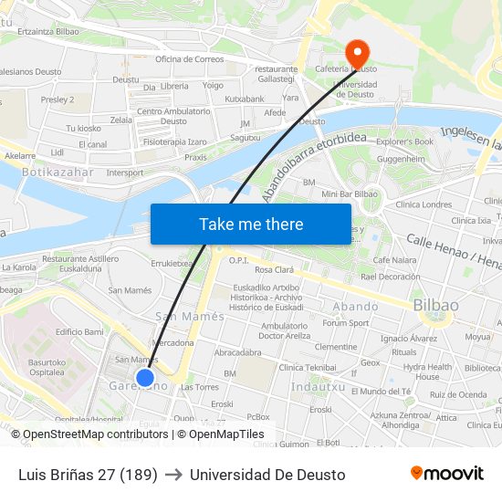 Luis Briñas 27 (189) to Universidad De Deusto map