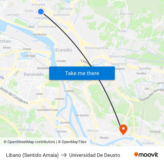 Libano (Sentido Amaia) to Universidad De Deusto map