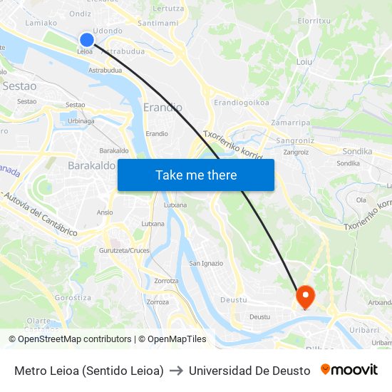 Metro Leioa (Sentido Leioa) to Universidad De Deusto map