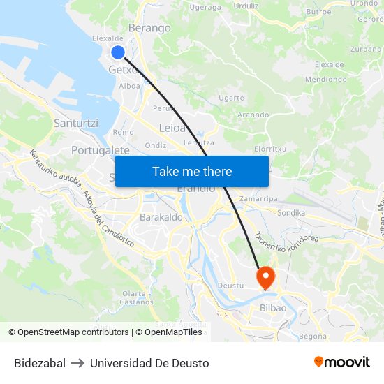 Bidezabal to Universidad De Deusto map
