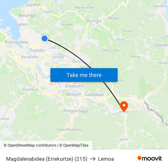 Magdalenabidea (Errekurtze) (215) to Lemoa map