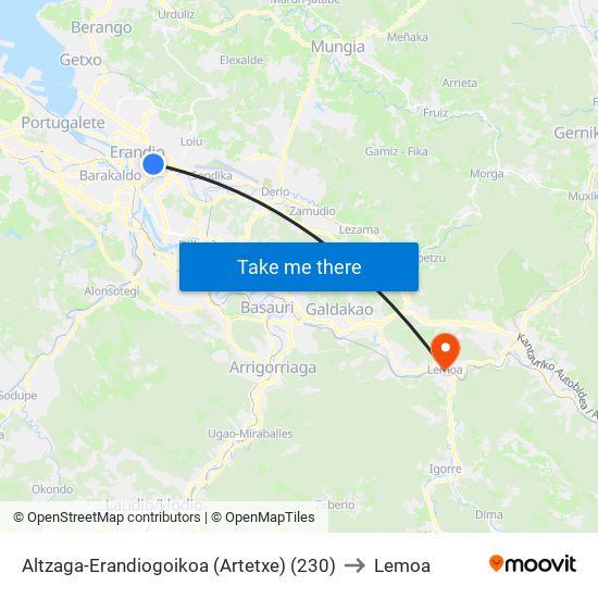 Altzaga-Erandiogoikoa  (Artetxe) (230) to Lemoa map